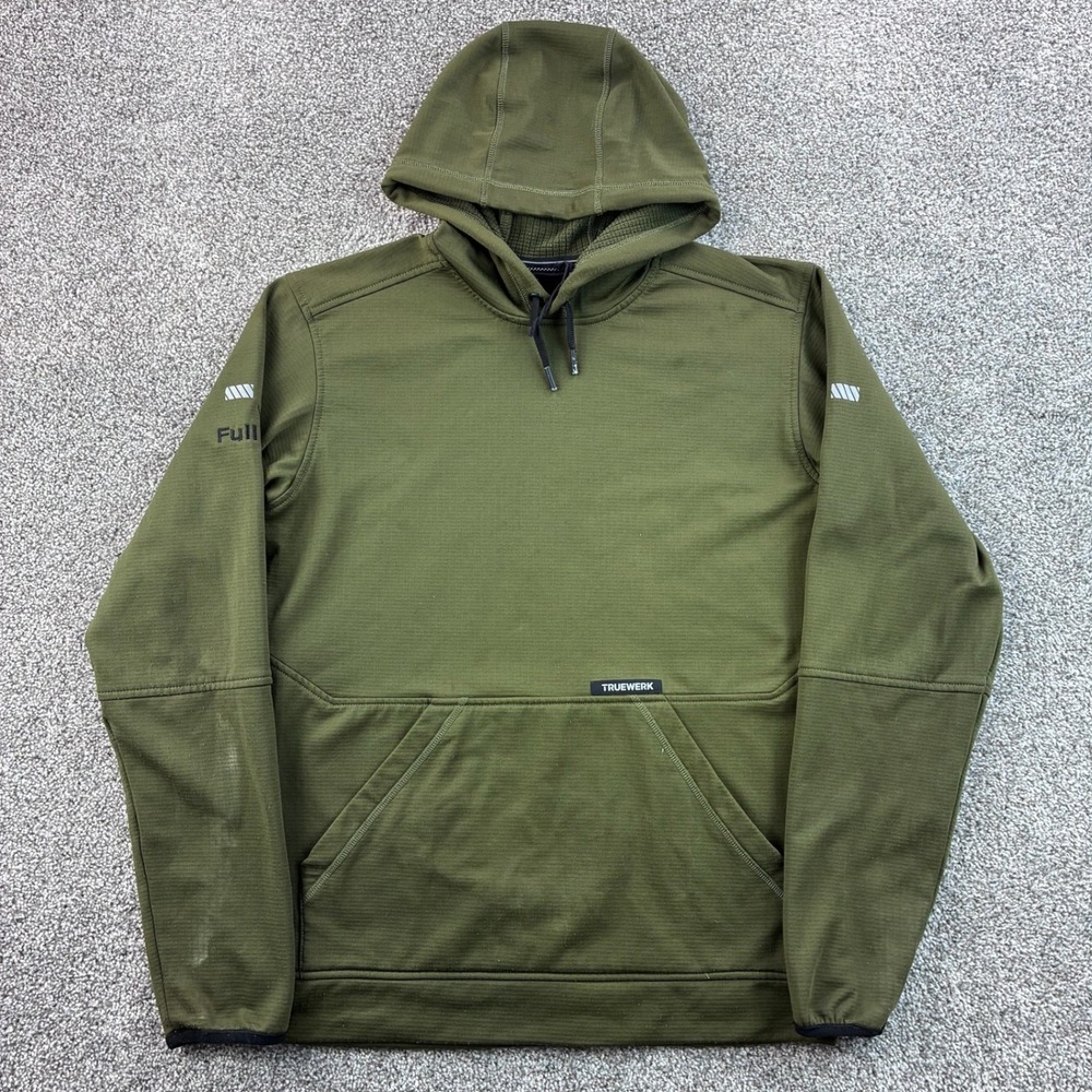 Truewerk M2 Fleece Hoodie Mens Small Olive Green Full Wave Workwear Hooded Grid